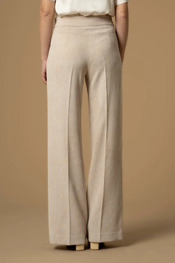 FASHIONABLE RIBBED EFFECT FULL LENGTH FLARED TROUSERS - TROUSERS WITH APPLICATION ANSYELL