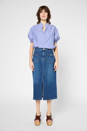 STRAIGHT MIDI DENIM SKIRT - VENISE