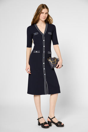 WAISTED TWO-TONE KNIT DRESS - PITA