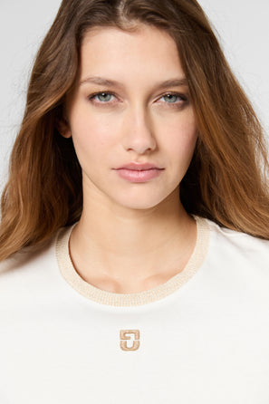 COTTON T-SHIRT WITH GOLD-TONE COLLAR - GINETTE