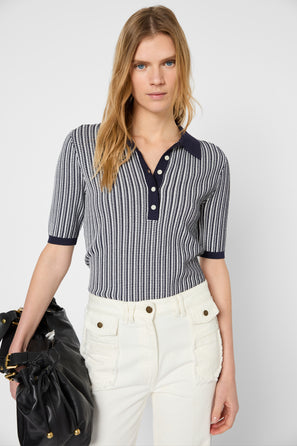 TWO-TONE SHORT-SLEEVE POLO SHIRT – JARELLE