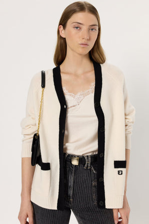 TWO-TONE WOOL CARDIGAN - ESTER