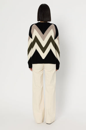 WOOL SWEATER WITH GRAPHIC HERRINGBONE PATTERN - ELISSA