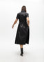 FAUX LEATHER A-LINE DRESS WITH BELT