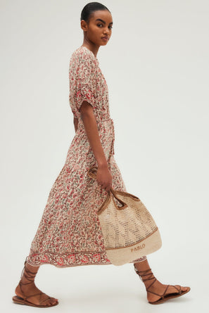 LONG FITTED DRESS WITH PLANT PRINT – POMME