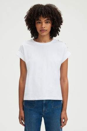 COTTON T-SHIRT WITH JEWEL BUTTONS - GENIE