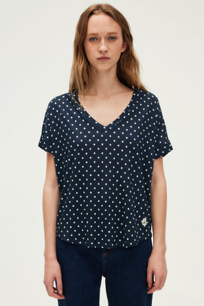 POLKA DOT V-NECK T-SHIRT - GUENAELLE