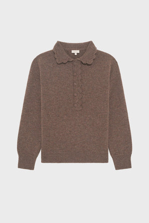 WOOL SWEATER WITH CROCHET POLO NECK - EUGENIA