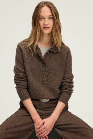 WOOL SWEATER WITH CROCHET POLO NECK - EUGENIA