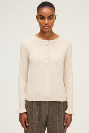FINE RIBBED SWEATER WITH GOLD BUTTONS - EDORA