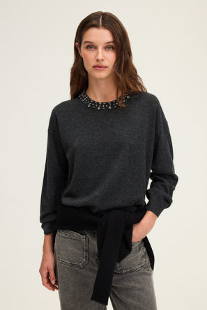 WOOL SWEATER WITH RHINESTONE COLLAR - EDIA