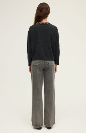 WOOL SWEATER WITH RHINESTONE COLLAR - EDIA