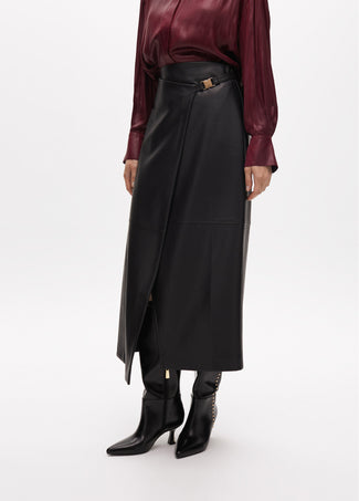 FAUX LEATHER PENCIL SKIRT WITH SIDE DETAIL