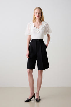 RIBBED SHORTSLEEVES TOP WITH FLOWERS