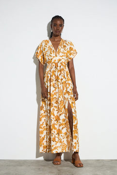 MAXI FLORAL DRESS WITH SHORT SLEEVES