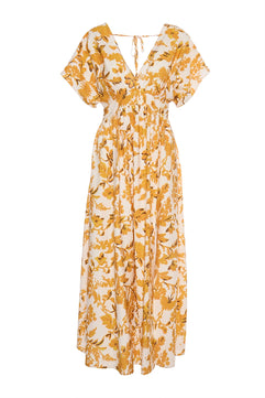 MAXI FLORAL DRESS WITH SHORT SLEEVES