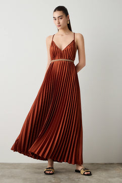 MAXI PLEATED SATIN DRESS