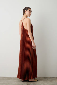 MAXI PLEATED SATIN DRESS