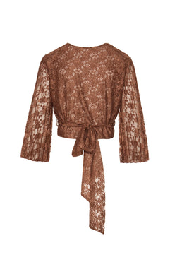 LACE CROP TOP WITH PLEATED SLEEVES - GOLD LABEL