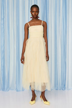 MIDI TULLE STRAPLESS DRESS - GOLD DRESS