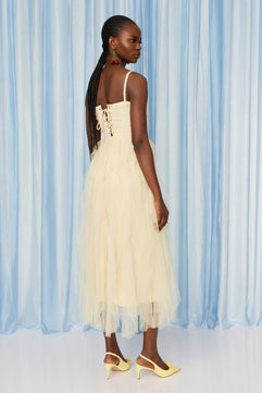 MIDI TULLE STRAPLESS DRESS - GOLD DRESS