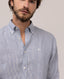 EL GANSO YALE LINEN SHIRT, BUTTON DOWN, BEIGE, MEDIUM BLUE
