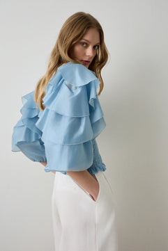 BLOUSE WITH SHIRRING AND RUFFLES