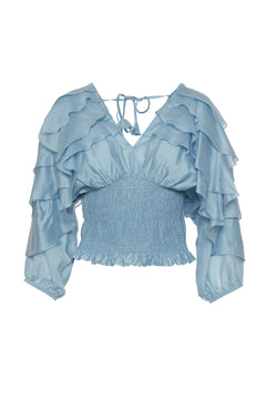 BLOUSE WITH SHIRRING AND RUFFLES