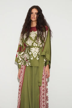 PRINTED SATIN BLOUSE WITH SELF-TIE