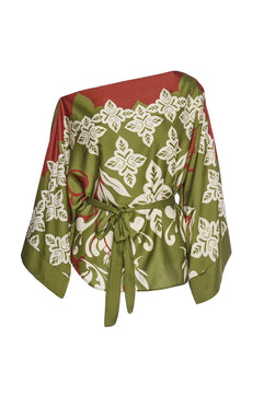 PRINTED SATIN BLOUSE WITH SELF-TIE