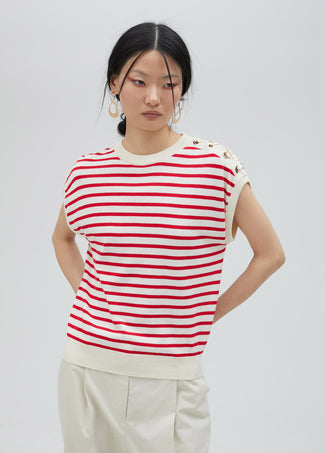 STRIPED TOP WITH EYELET DETAILS