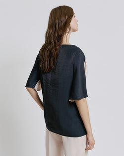 TWO-TONED BLOUSE WITH METALLIC DETAILS