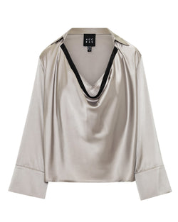 BLOUSE WITH A DRAPED NECKLINE AND RHINESTONES
