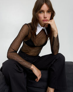 MESH BLOUSE WITH RHINESTONES