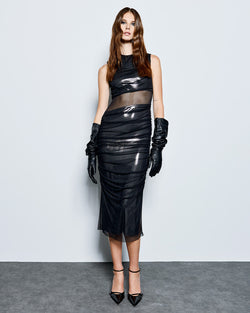 DRESS WITH TULLE AND GATHERINGS