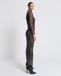 MAXI TURTLENECK DRESS WITH A SNAKE PRINT