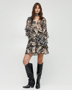 PRINTED DRESS WITH RUFFLES