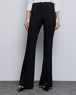 FLARE PANTS WITH FAUX LEATHER EFFECT PIPING DETAILS