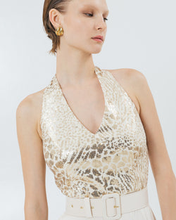 JUMPSUIT WITH A LEOPARD SEQUIN PATTERN
