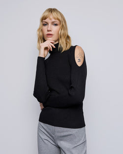 TURTLENECK KNITTED SWEATER WITH CUT-OUT SHOULDERS