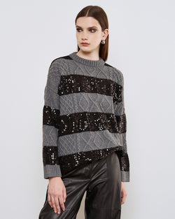 STRIPED KNITTED SWEATER WITH SEQUINS