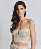 METALLIC-EFFECT BUSTIER-TOP WITH RHINESTONES