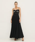LONG PLEATED DRESS WITH EMBROIDERED TOP