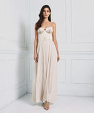 LONG PLEATED DRESS WITH EMBROIDERED TOP