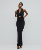 MAXI DRESS WITH V AND A METALLIC DETAIL