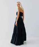 STRAPLESS DRESS WITH RUFFLES AND GATHERINGS