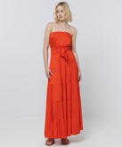 STRAPLESS DRESS WITH RUFFLES AND GATHERINGS