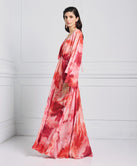 PRINTED MAXI DRESS WITH V
