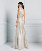 ONE-SHOULDER LONG DRESS WITH FEATHERS