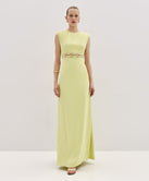 LONG DRESS WITH A WAIST CUT-OUT AND EMBROIDERY